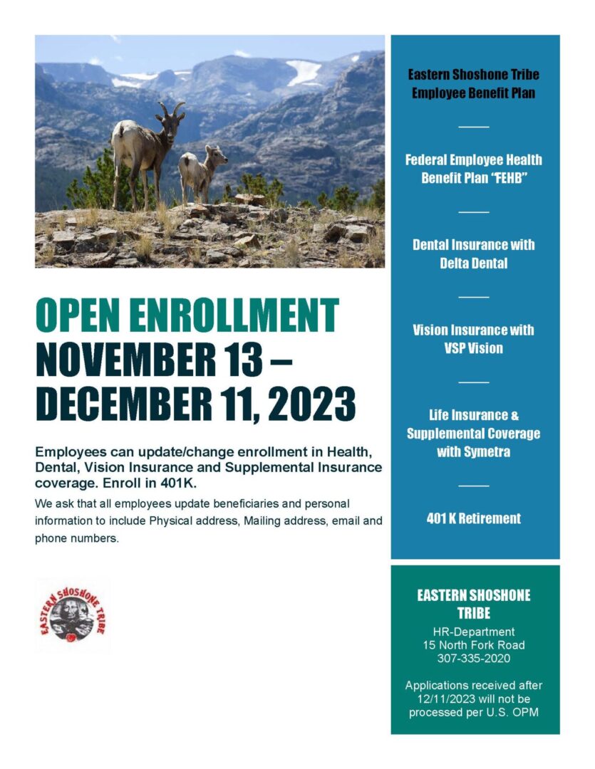 Shoshone Tribe employees open enrollment notic Eastern Shoshone