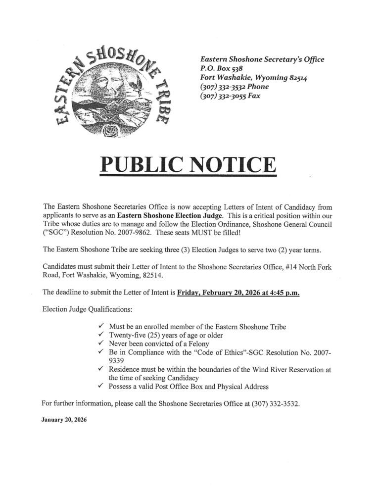 Accepting Letters of Intent - ES Election Judges - Eastern Shoshone